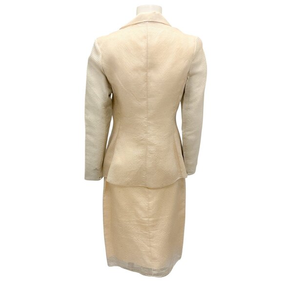 Angel Sanchez Cream Raw Silk Jacket and Skirt Suit Set - Picture 3 of 5